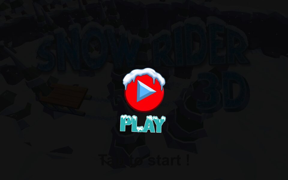 Snow Rider 3D game start screen with a sled on a snowy course